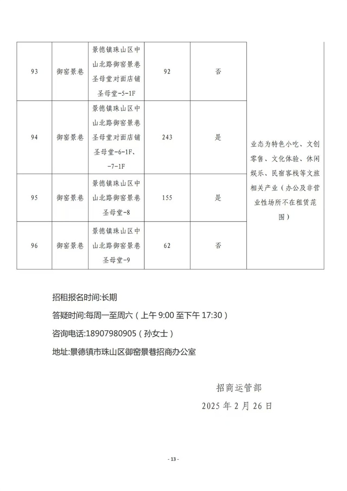 市古鎮(zhèn)商旅文公司御窯景巷街區(qū)現有商鋪掛網招租公告